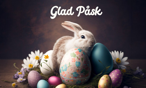 En kanin med ägg runtom sig